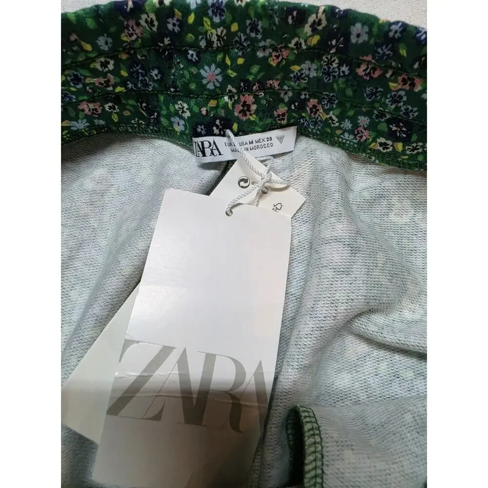 Zara Womens Floral Pants Green Size M